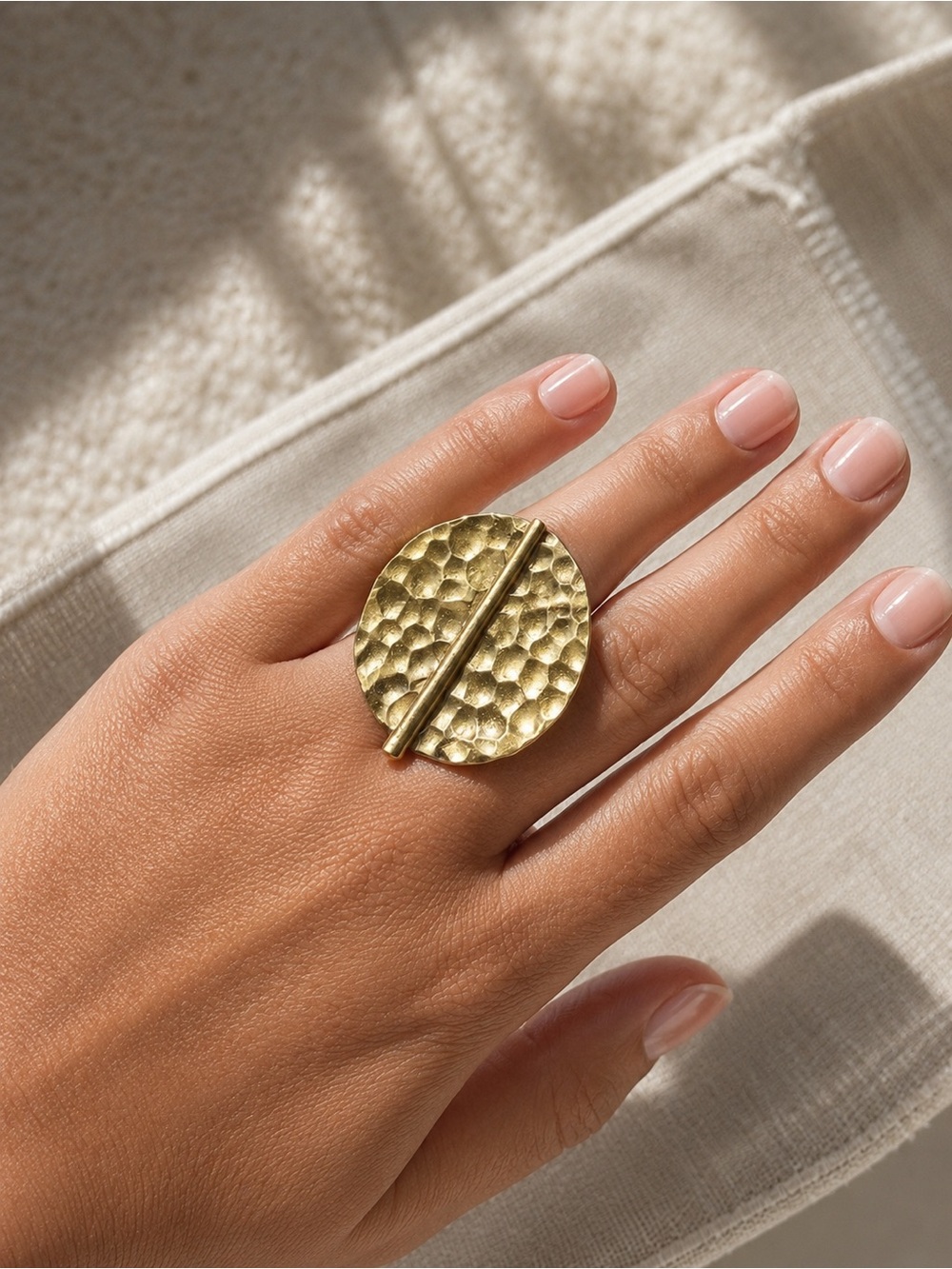 Gold Hammered Disc Statement Ring - Unbranded